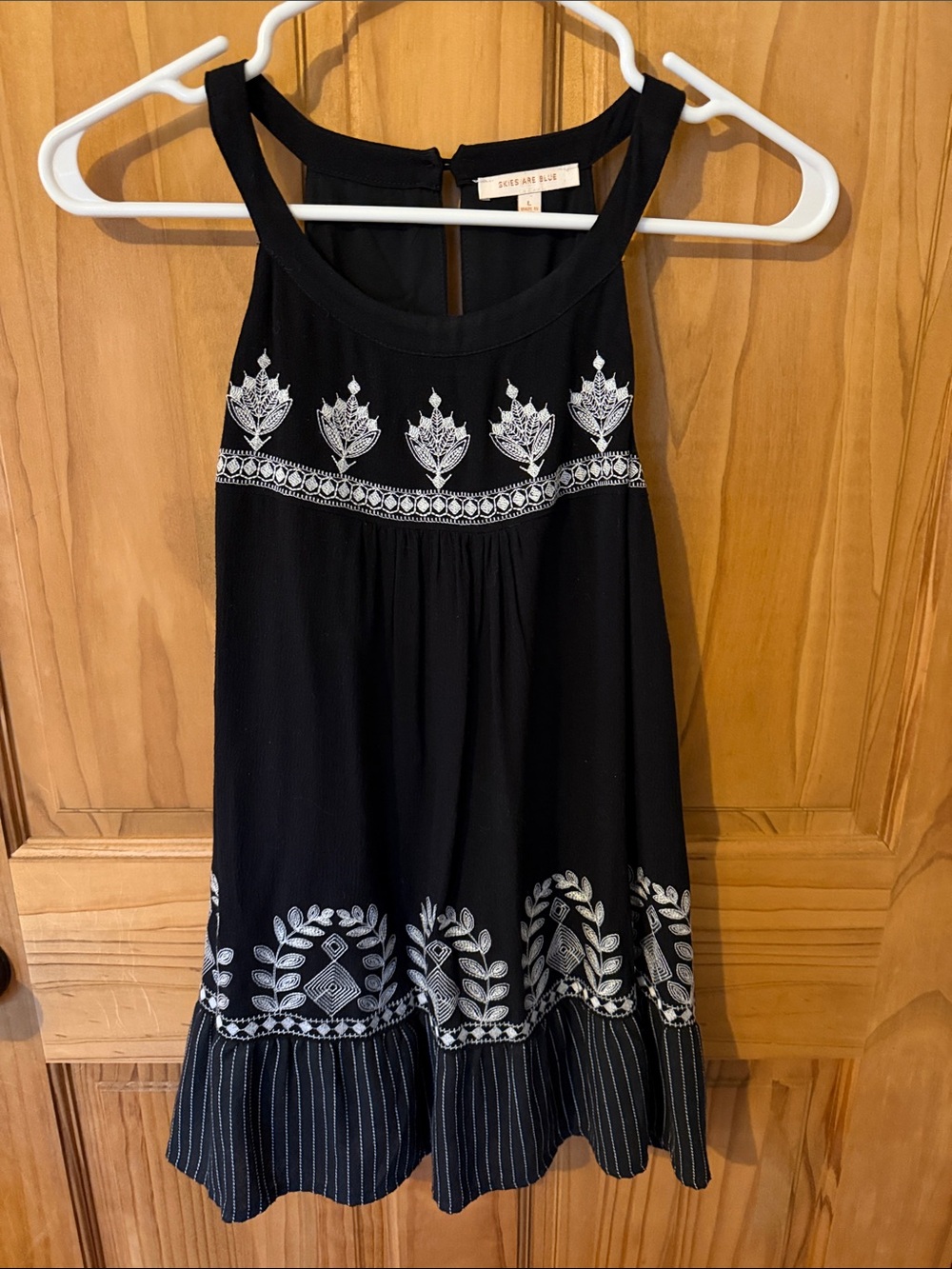 See By Chloe Black Sleeveless Embroidered Sundress with White Trim